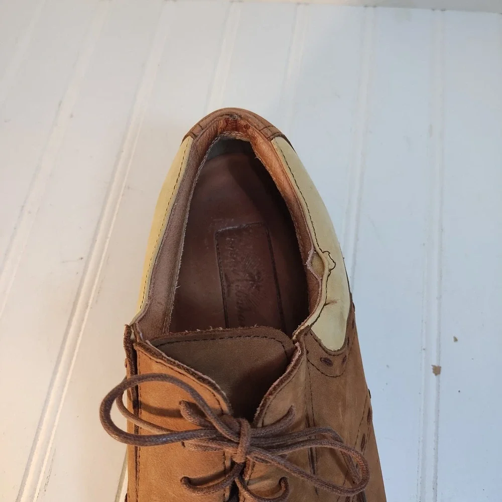 Tommy Bahama Mens Old Havana Cocoa Leather Saddle Golf Shoes 12M Two Tone Oxford